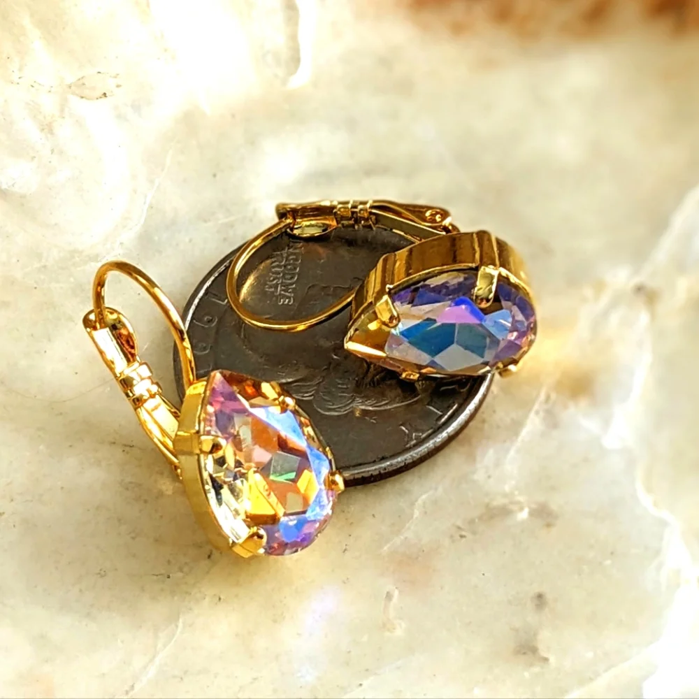 Divine Sparkling Lavender AB Swarovski Crystal In 18k Gold Plated Earrings